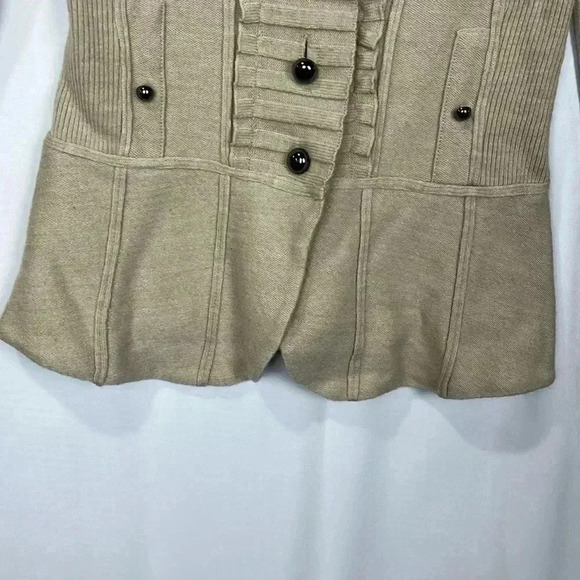 WHBM Womens Cardigan Beige S Military Style Button Up Ruffle Cuffs & Collar EUC - Picture 7 of 16